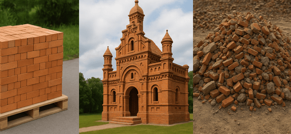 Pallet of bricks, building of bricks, pile of bricks