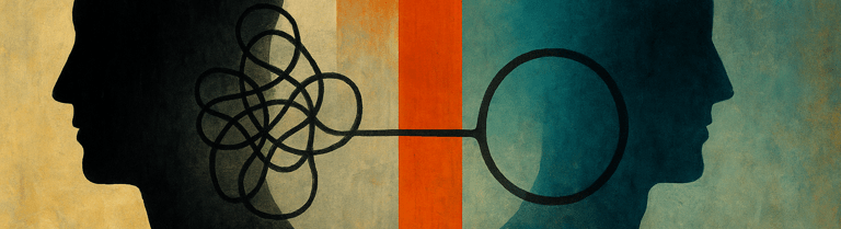 abstract image showing two partial face profiles facing in opposite directions